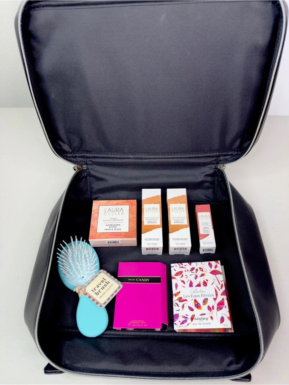 Luxury Travel Makeup Case Bundle Laura Geller Prada Sisley Beauty Set NEW